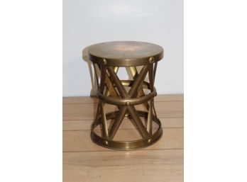 Vintage Brass X-Base Taboret Side Table
