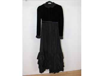Vintage Velvet & Taffeta Long Sleeve Ruffles Dress