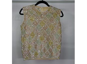 Vintage #50s #60s Hand Beaded For CynLes Wool Top Made In British Hong Kong