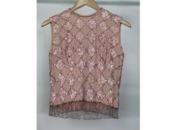 Vintage Beaded Sweater, 50's Vintage Sequin Top, Pink Sequin Top