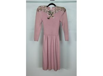 Vintage Pat Sandler For Wellmore Dress Pink Knit Beaded