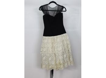 Vintage Black Velvet And White Lace Dress