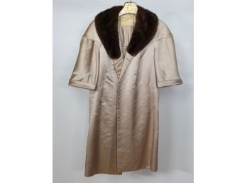 Vintage Saks Fifth Avenue Satin Coat With Fur Collar