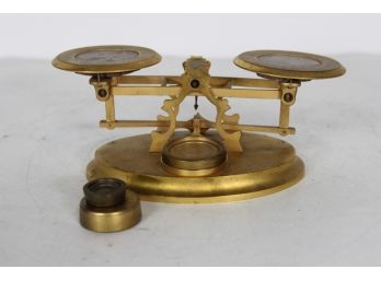 Small Vintage Brass Scale With 2 Weights