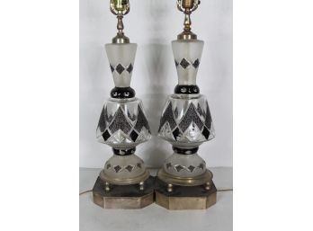 Pair Of Vintage Mid Century Cut Glass Lamp