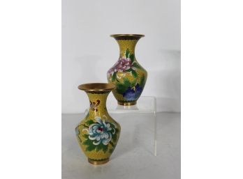 Pair Of Yellow  Cloisonne Vases