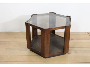 Vintage Danish End Table Mid-Century Modern Smokey Glass Top Octagon Two Tier