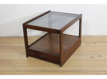 Vintage Danish End Table Mid-Century Modern Clear  Glass Top Two Tier