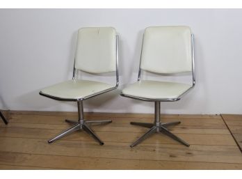 Pair Of White Leather & Chrome Modern Chairs