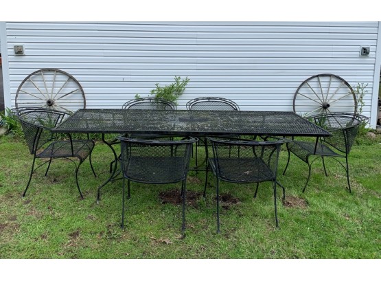 Vintage Wrought Iron Patio Set  Table And 6 Chairs