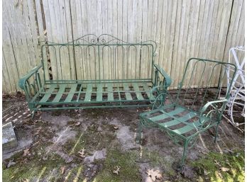 Vintage Glider Bench With Matching Chair -Green