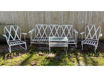 Vintage Glider Bench With 2 Side Chairs And Stand