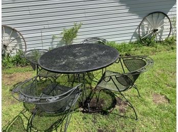 Vintage Wrought Iron Patio Set Table And 4 Chairs