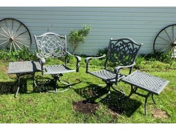Pair Of Swivel Rockers And 2 Side Tables- Cast Aluminum