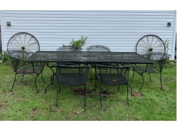 Vintage Wrought Iron Patio Set  Table And 6 Chairs