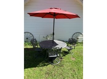 Cast Aluminum Outdoor Patio Furniture Table 4 Chairs And Umbrella