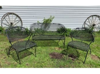 Mid Century Wrought Iron Bench And Chairs