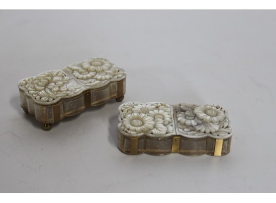 Pair Of Mother Of Pearl Carved Top Boxes