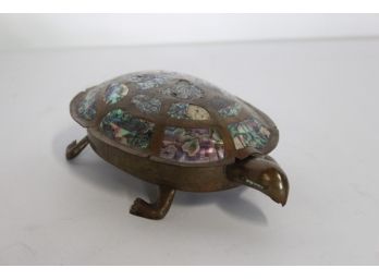 Large Brass Turtle With Mother Of Pearl Inlaid