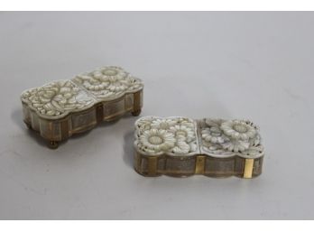 Pair Of Mother Of Pearl Carved Top Boxes