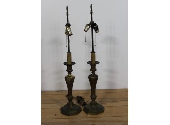 Pair O F Heavy Antique Brass Lamps