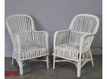 Pair Of  Antique Painted Wicker Chairs #2