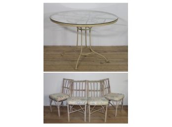 Patio Round Glass Table W/4 Rattan Chairs