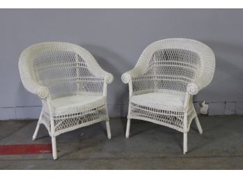 Pair Of White Vintage  Wicker Chairs #1
