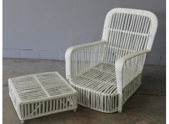 Painted Antique  Wicker Chair With Stool (No Cushions ) #6