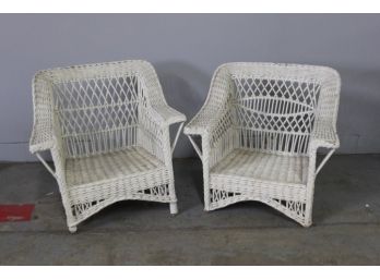 Pair Of Antique  Painted Rattan Chairs  #4