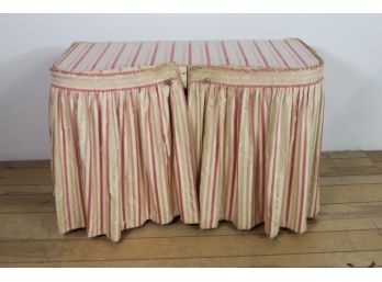 Vintage Vanity Table, Kidney Shape, W/Stripe Skirt.