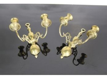 Pair Of Brass Candle Sconces 10'