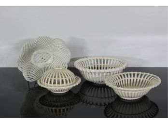 Antique Wedgwood Cream Ware Reticulated Baskets (4)