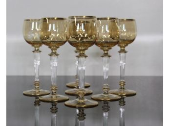 Set Of 7 Wine Glasses With Gold Accents (7'H )