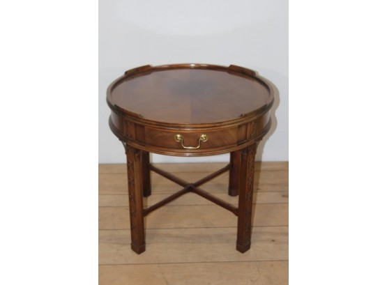 Baker Round Chippendale Mahogany 1 Drawer End Table