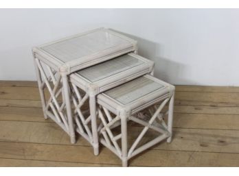 Set Of 3 Rattan Nesting With Glass Top