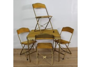 Vintage A. Fritz & Co Golden Velvet Folding Chairs And Table #1