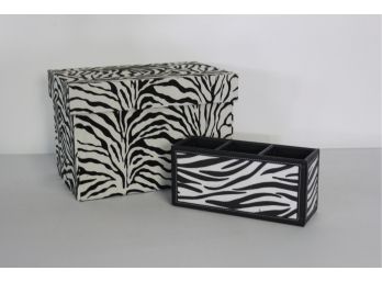 Shelf Lot -Zebra Print Storage Box And Pen Box