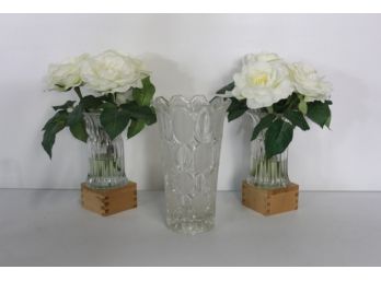 Shelf Lot-Vase And 2 Vase W/Flowers