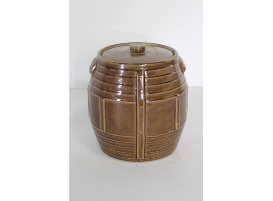 Brown Glaze Barrel Cookie Jar-8'H