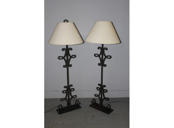 Pair Of Iron Base Floor Lamps