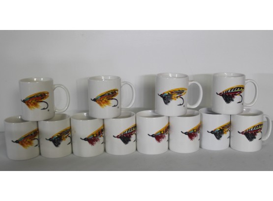 Set Of Set Of 12 Gold Fly Fishing  Mugs