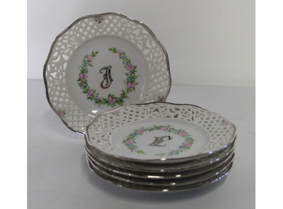 8' Signed Hand Painted Plates With Silver Rim