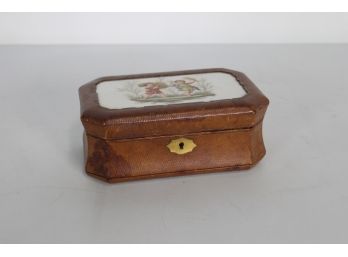 Signed Leather And Porcelain Box