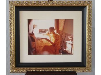 Framed Picture Of A Monk Reading The New Paper