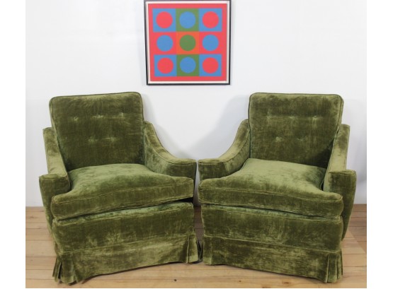 Pair Of Mid Century Modern Green Velvet Chairs