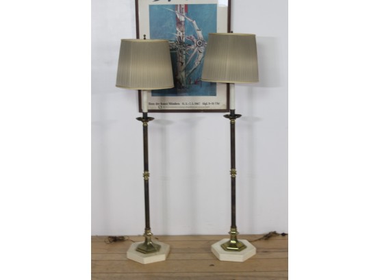 Pair Of Vintage Brass Floor Lamps 55'H