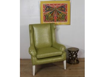 Modern Metallic Green Wing Chair