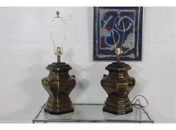 Pair Of Double Handle Brass Lamps