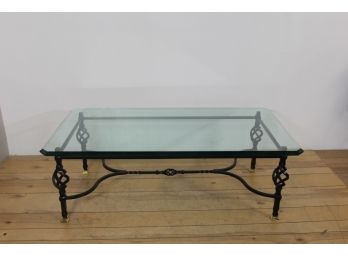 Modern Black Iron Base And Glass Coffee Table